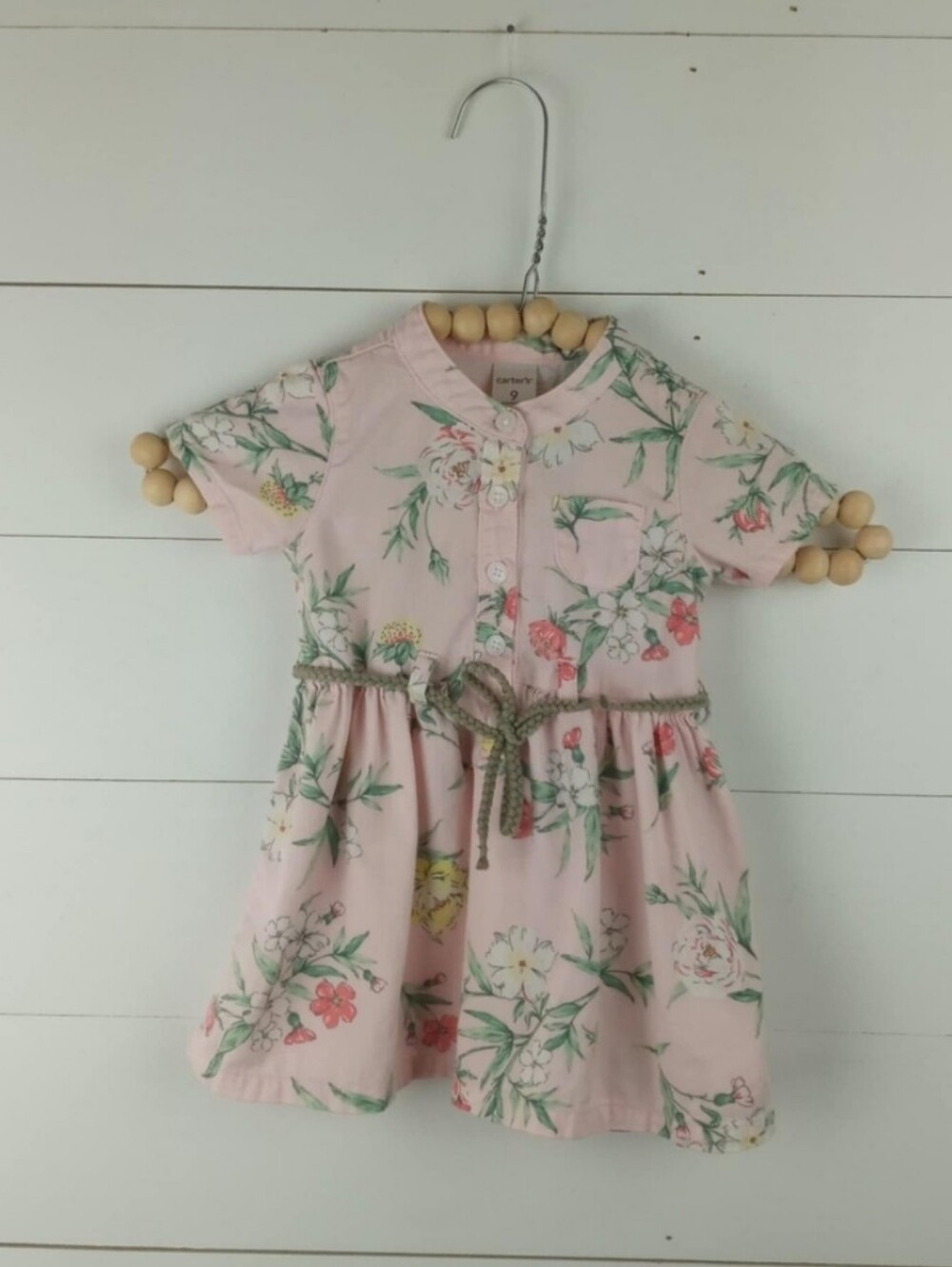 Carter’s girls size 9 mos light pink floral shirt dress with rope tie